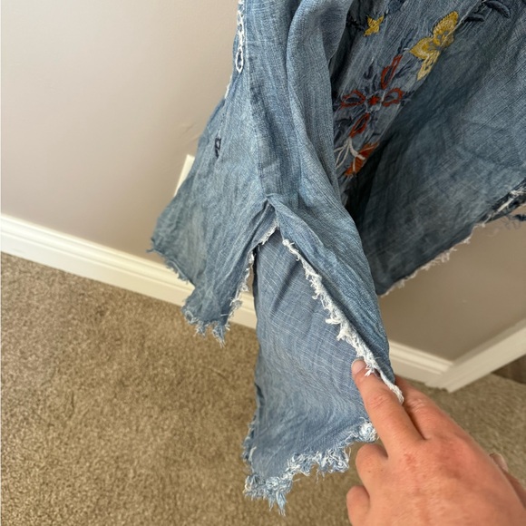 Floral Embroidered Denim Shirt Dress - Picture 7 of 9